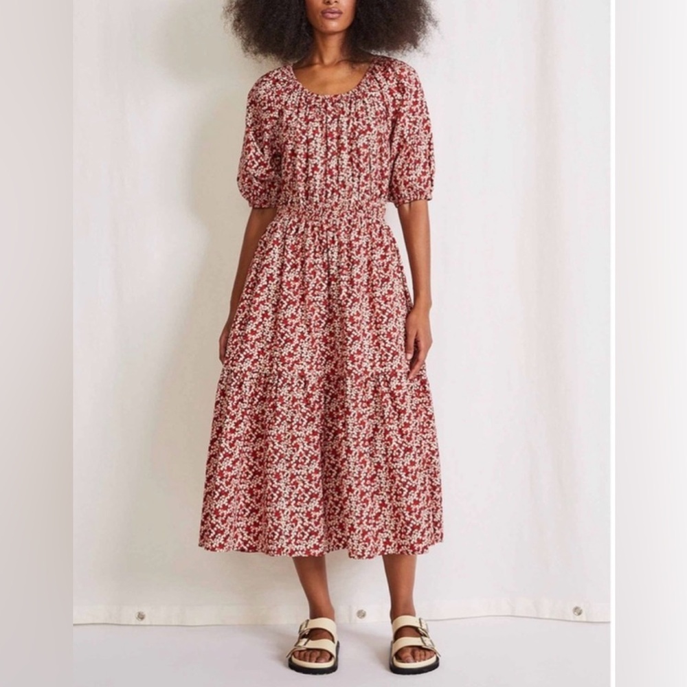Apiece Apart Nova Red Floral Midi Dress, Size XL